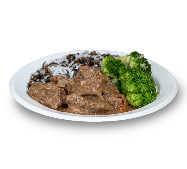Lammvoressen mit Wildreis und Broccoli