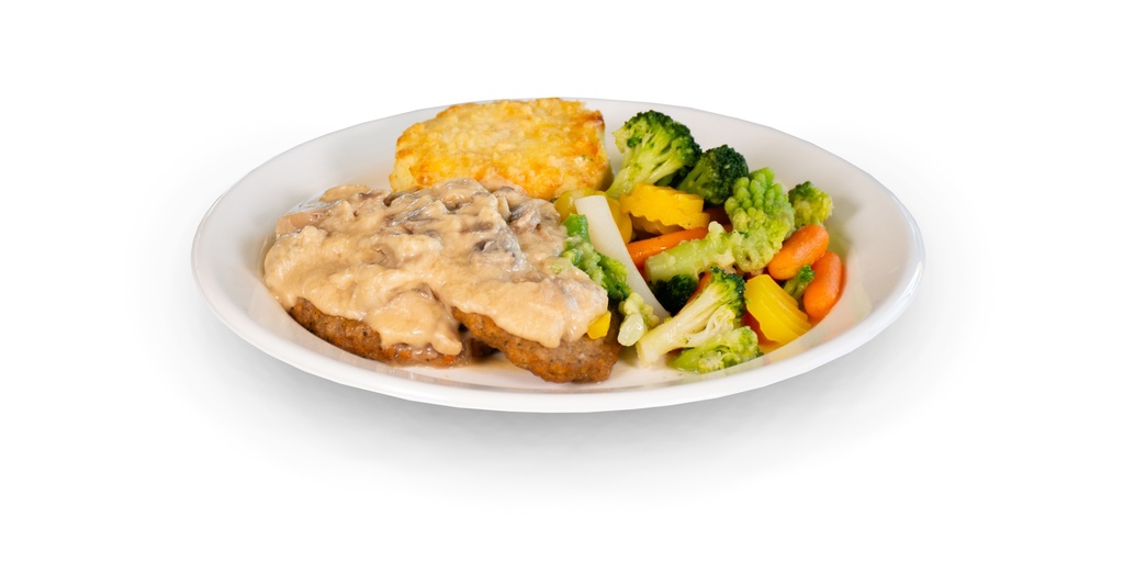 Hambburgertätschli an Champignonsauce