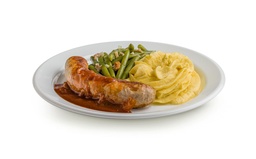 [258] ﻿Schweinsbratwurst an Zwiebelsauce﻿
